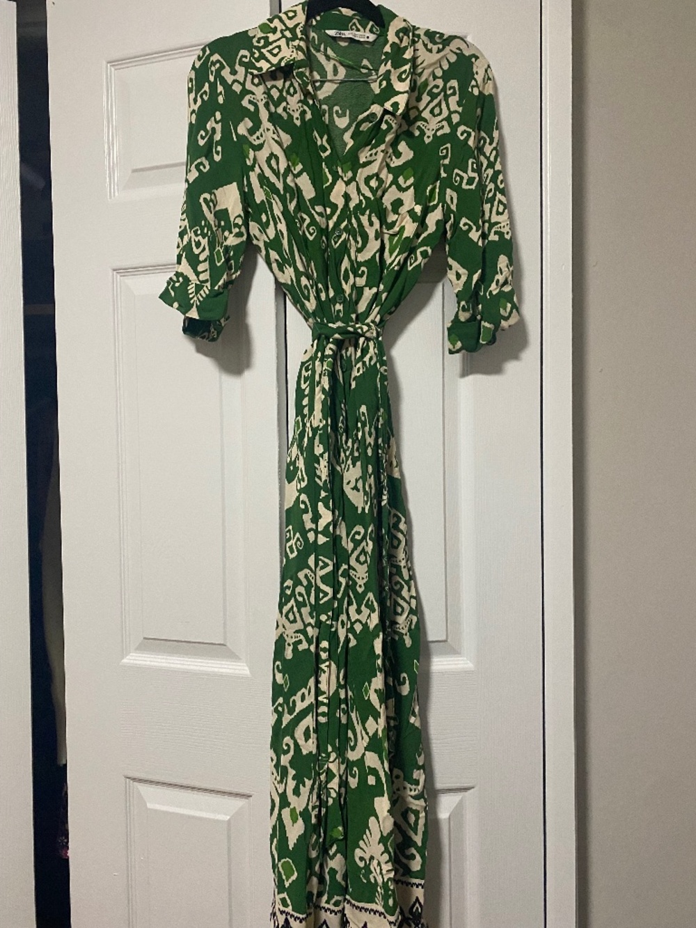 Zara Green and White Button Maxi Dress